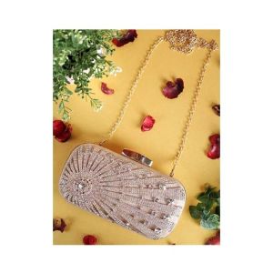 Rangoon Beads Fancy Clutch For Women Golden