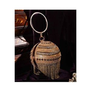 Rangoon Round Evening Clutch For Women Golden