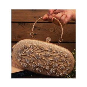 Rangoon Shimmery Fancy Clutch For Women Golden