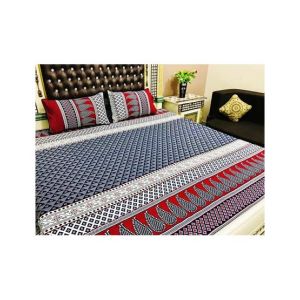 Araaish King Size Cotton Bedsheet Set - 3 Pcs-Red &amp; Blue