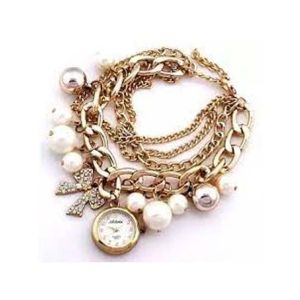 Rubian Golden Pearl Wrist Watch For Women