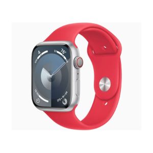 Apple Watch Series 9 Silver Aluminum Case With Sport Band-GPS-45 mm-Red