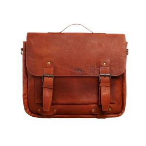 Snug Austin Grainy Style Double Studs Leather Laptop Bag Tan