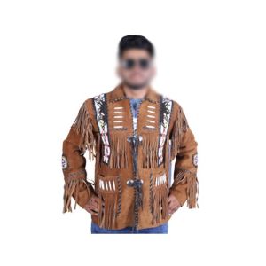 Toor Traders Handmade Western Style Fringe Leather Jacket For Men-Medium