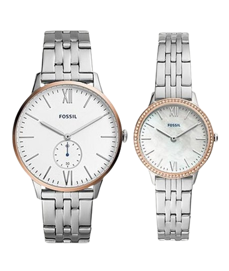 iShopping - Fossil Three-Hand Stainless Steel Couple Watch Silver (FS5562SET)