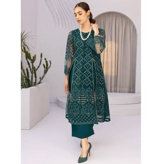 Azure Emerald Net Festive Unstitched 2 Piece Suit Green (EDAZK176)