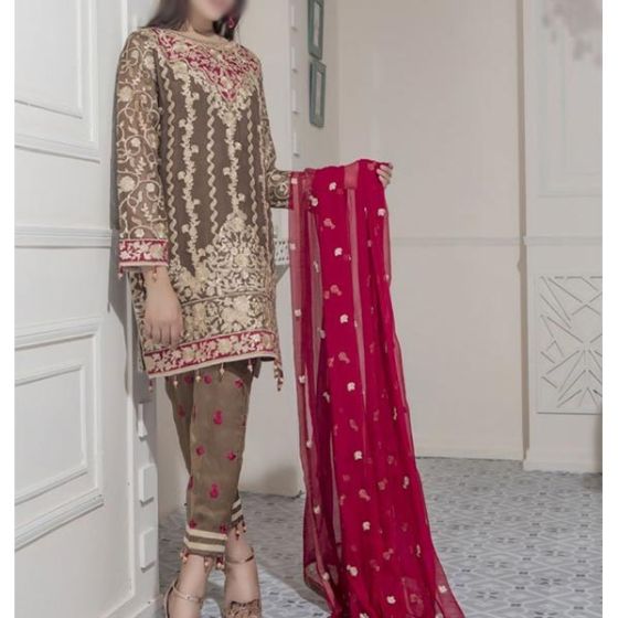 iShopping - Waqas inc Embroidery Unstitched 3 Piece Suit (0023)