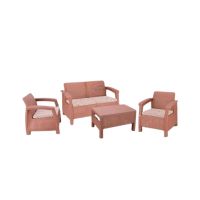 Boss Newly Designed Rattan Allegra Plastic Sofa Set with Printed Cushions-Coffee