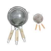 Easy Shop Stainless Steel Deep Fry Strainer With Wooden Handle - 3 Pieces