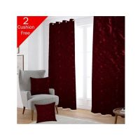 Maguari Taffeta Embriodery Curtain With Cushion Cover 2 Pcs Maroon