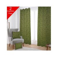 Maguari Taffeta Embriodery Curtain With Cushion Cover 2 Pcs Green