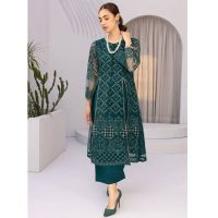 Azure Emerald Net Festive Unstitched 2 Piece Suit Green (EDAZK176)