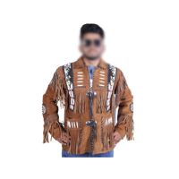 Toor Traders Handmade Western Style Fringe Leather Jacket For Men-Medium