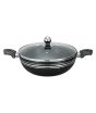 King Bazar Two Side Handles Non Stick Wok With Glass Lid Black 30 cm