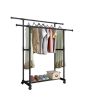 iShopping - Easy Shop Double Pole Cloth Hanging Stand with Shoe Rack - Black